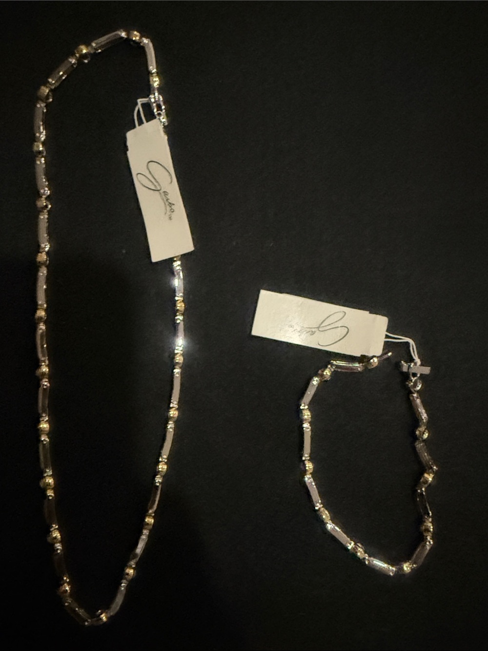 Silver and Gold Two-Tone Chain Necklace and Bracelet Set